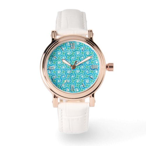 Abstract swirl pattern turquoise green blue watch