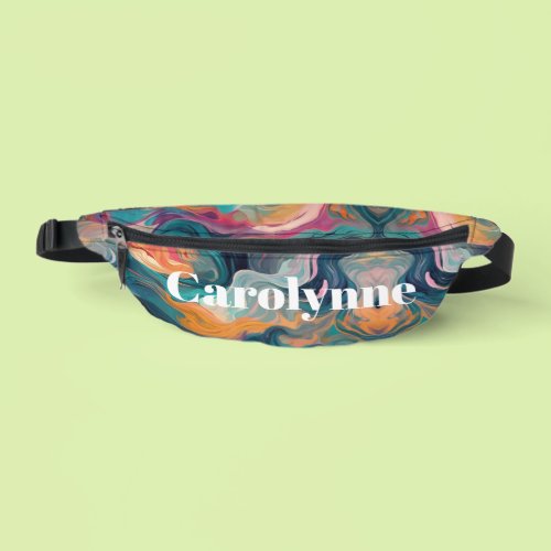 Abstract Swirl Pattern White Text Fanny Pack