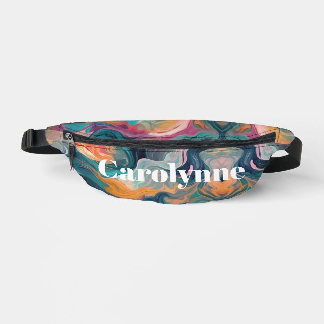 Abstract Swirl Pattern White Text Fanny Pack (Front)