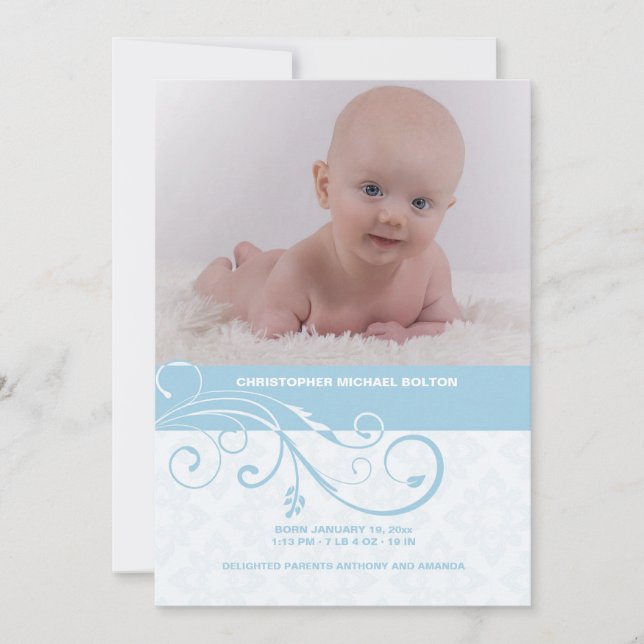 Abstract Swirl Photo Birth Announcement (Front)