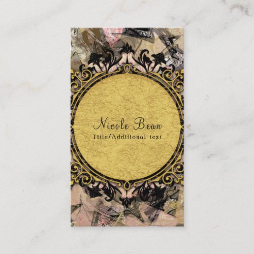 Abstract Swirl Pink Black  Gold Glam Grunge Art Business Card