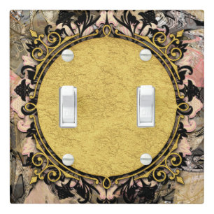 Abstract Swirl Pink Black & Gold Glam Grunge Art Light Switch Cover