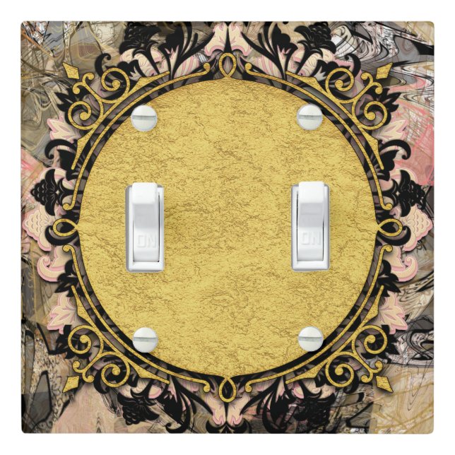 Abstract Swirl Pink Black & Gold Glam Grunge Art Light Switch Cover (In Situ)