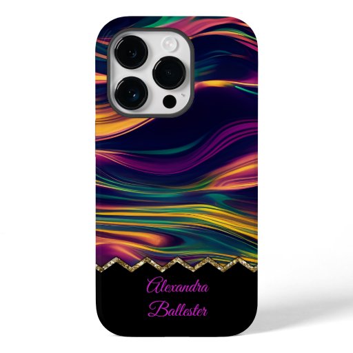 Abstract Swirl Purple Gold Green Pink yellow Case-Mate iPhone 14 Pro Case