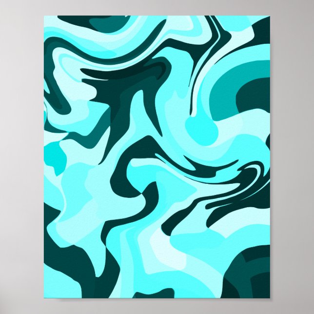 Abstract Swirling Aqua and Teal Design Poster (Front)
