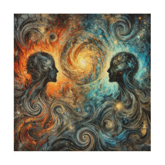 Abstract Swirling Energy Fire and Ice Design Wood Wall Art