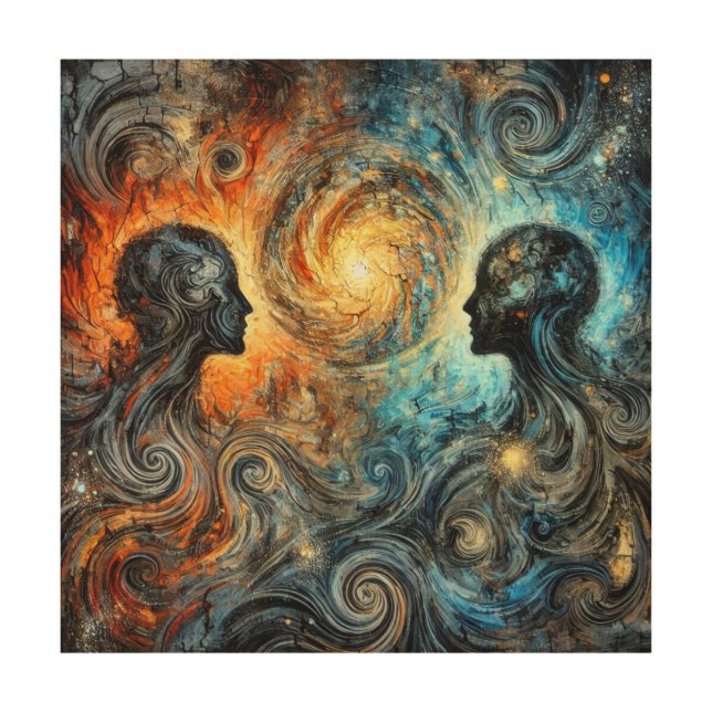 Abstract Swirling Energy Fire and Ice Design Wood Wall Art (Front)