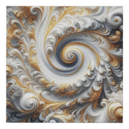 Abstract Swirling Gold, White and Black Faux Canvas Print