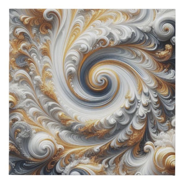 Abstract Swirling Gold, White and Black Faux Canvas Print (Front)