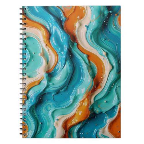 Abstract Swirling Teal and Orange Glossy Fluid Notebook