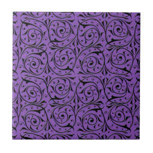 Abstract Swirling Vines Purple and Black Ceramic Tile