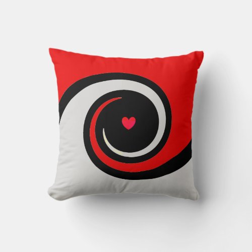 Abstract Swirling Waves in Black Red  Silver Throw Pillow