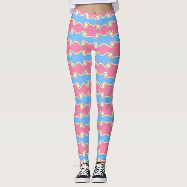 Abstract Swirling Waves in pastel colors Leggings (Front)