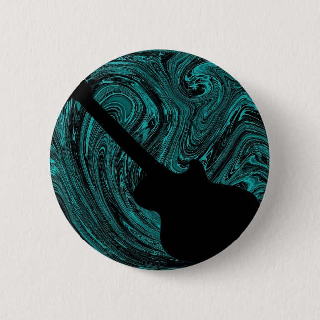 Abstract Swirls Guitar Button, Teal Button (Front)