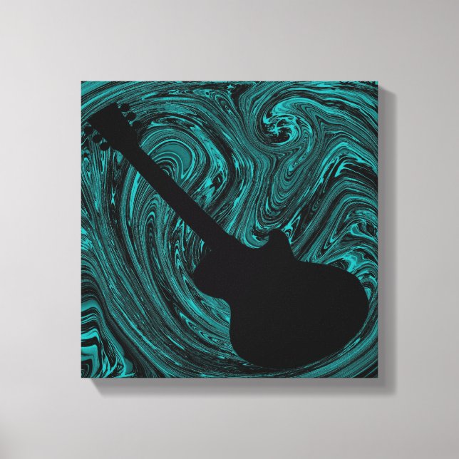 Abstract Swirls Guitar Canvas Print, Teal Print (Front)