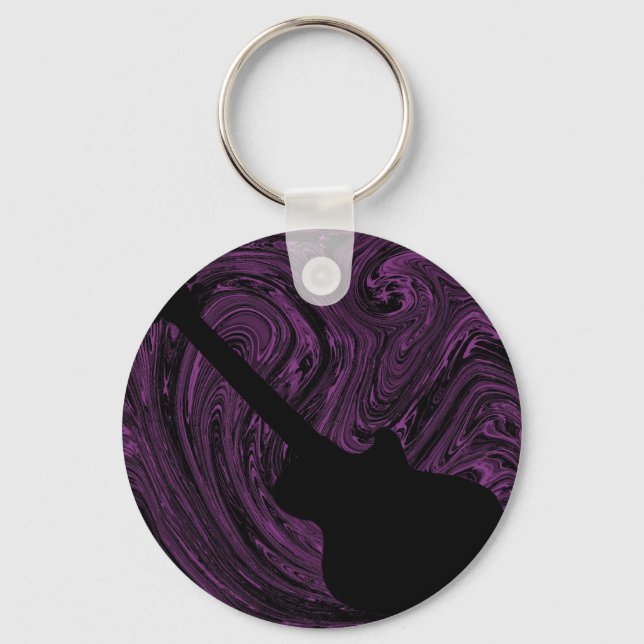 Abstract Swirls Guitar Keychain, Purple Keychain (Front)