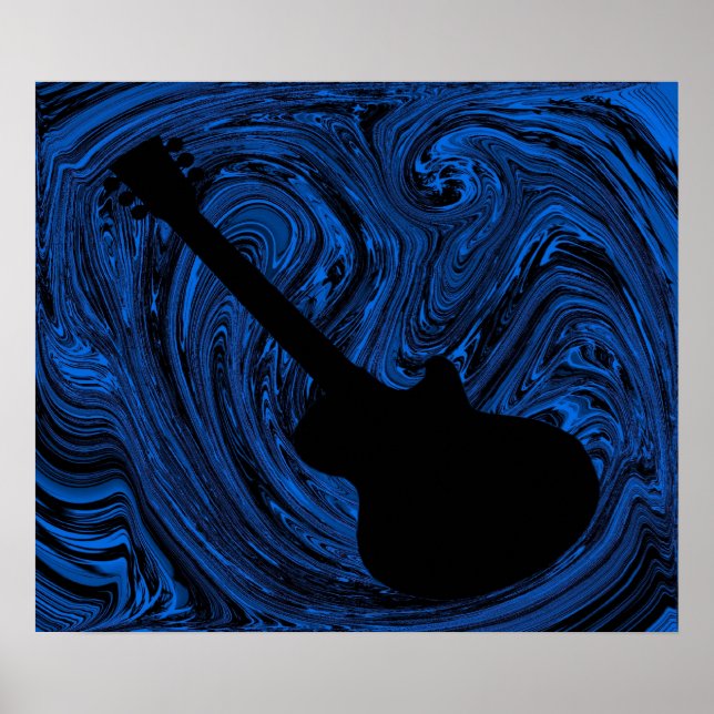 Abstract Swirls Guitar Poster, Blue Poster (Front)