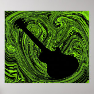 Abstract Swirls Guitar Poster, Green Poster