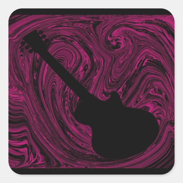 Abstract Swirls Guitar Square Stickers, Dark Pink Sticker (Front)