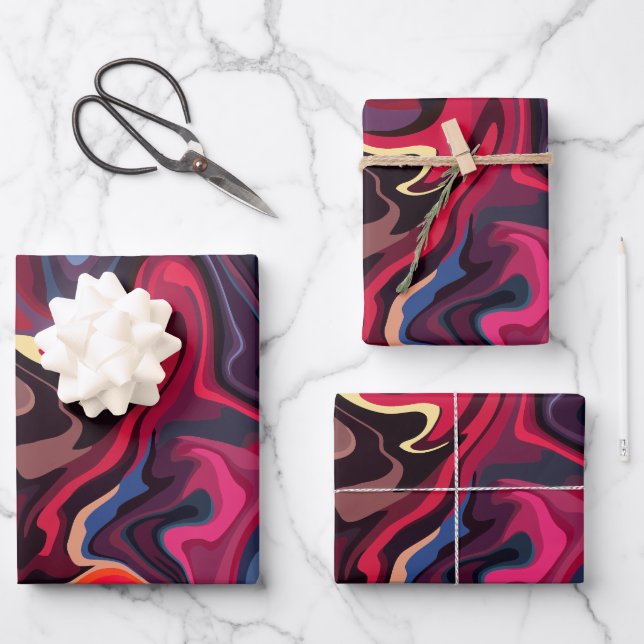Abstract Swirls in Deep Red and Blue Tones Wrapping Paper Sheets (Front)