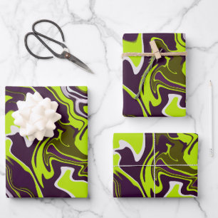 Abstract Swirls in Lime Green, Brown, & White Wrapping Paper Sheets