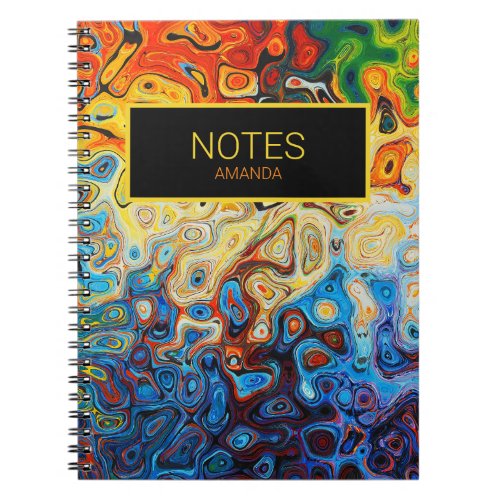 Abstract Swirls Modern Name Yellow Orange Blue Notebook