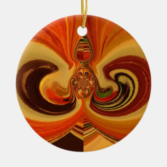 Abstract Swirls with Teardrop Center Art Print Ceramic Ornament (Front)