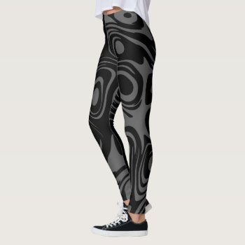 Abstract Swirly Pattern Black And Grey  Leggings by LouiseBDesigns at Zazzle