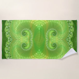 Abstract Symmetrical Green Fractal Beach Towel