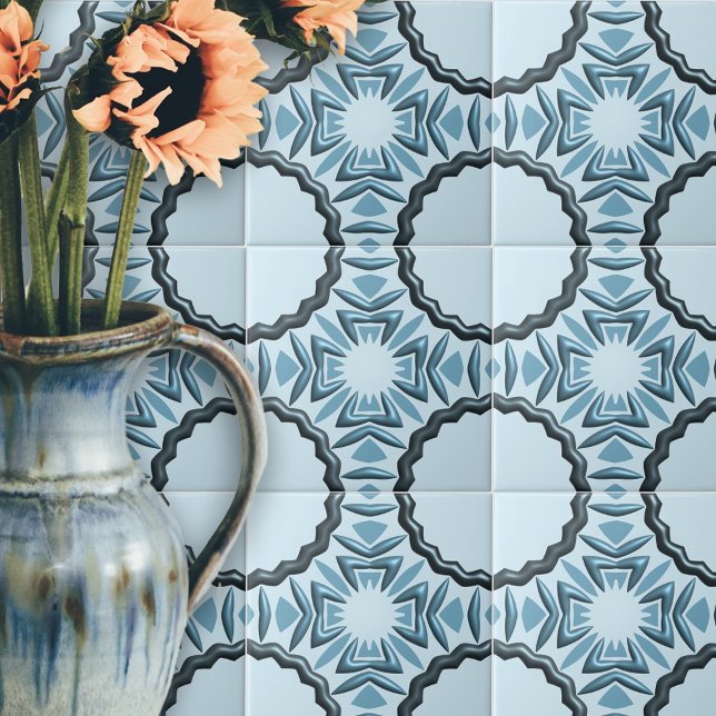 Abstract Symmetrical Teal Motifs With 3D Effects Ceramic Tile (Creator Uploaded)