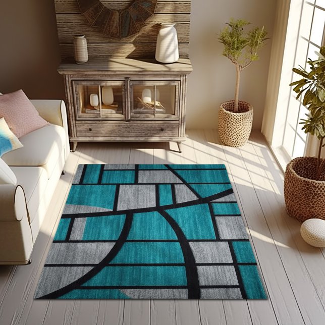 Abstract Symphony: Blue, Gray, and Black Area Rug (Creator Uploaded)
