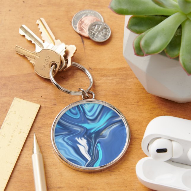 Abstract Symphony in Blue 2 Keychain (Desk)
