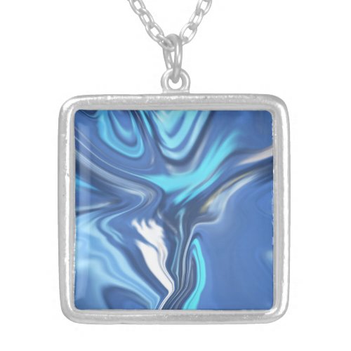 Abstract Symphony in Blue 2 Silver Plated Necklace