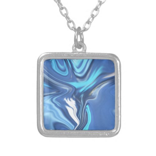 Abstract Symphony in Blue 2 Silver Plated Necklace