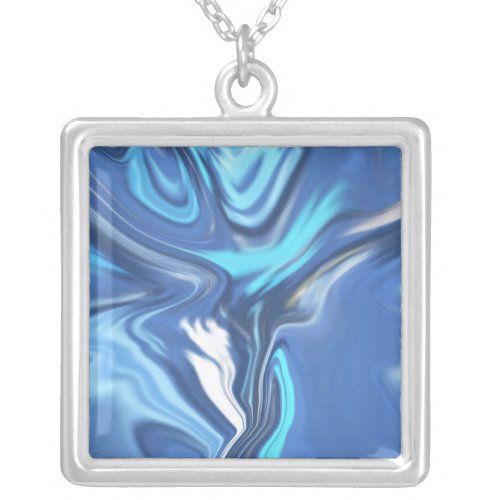 Abstract Symphony in Blue 2 Silver Plated Necklace