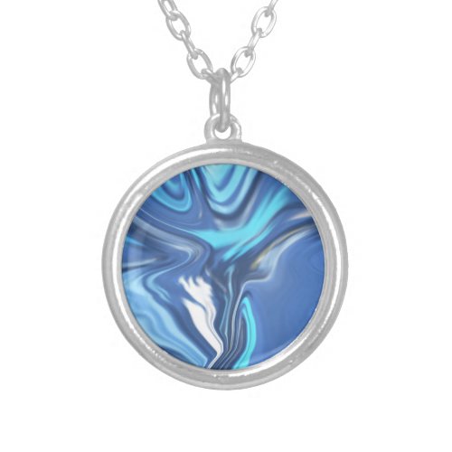 Abstract Symphony in Blue 2 Silver Plated Necklace