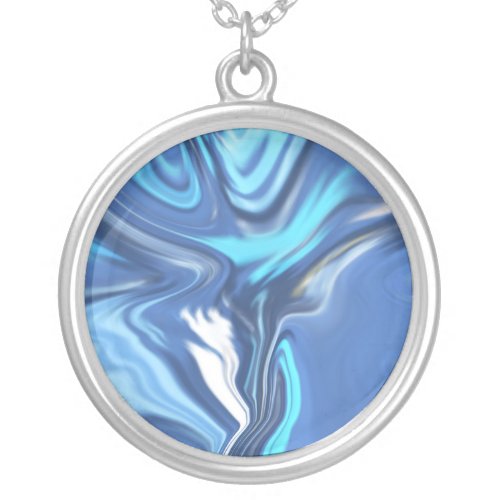 Abstract Symphony in Blue 2 Silver Plated Necklace