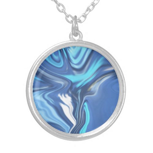 Abstract Symphony in Blue 2 Silver Plated Necklace