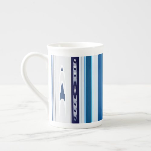 Abstract Symphony in Blue 5 Vertical Lines Bone China Mug