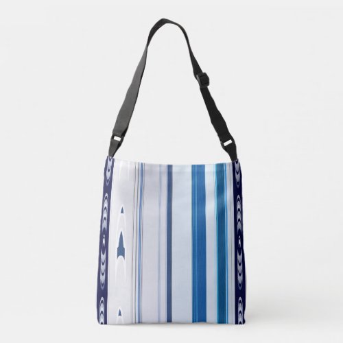 Abstract Symphony in Blue 5 Vertical Lines Crossbody Bag