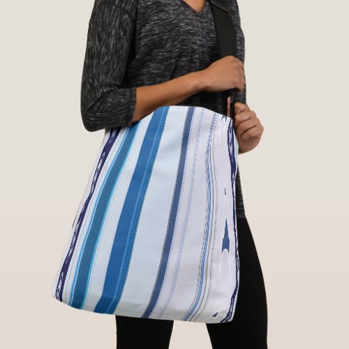 Abstract Symphony in Blue 5 Vertical Lines Crossbody Bag