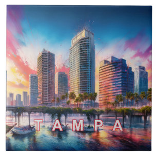 Abstract Tampa Skyline Art Modern Ceramic Tile
