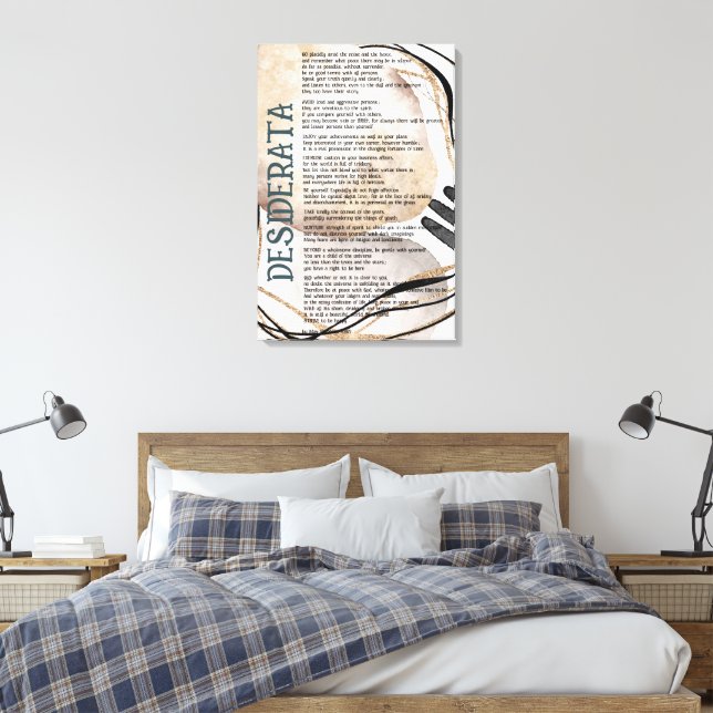 Abstract Tan Pink Gold  Desiderata by Max Ehrman  Canvas Print (Insitu(Bedroom))