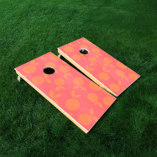 Abstract tangerine pattern cornhole set