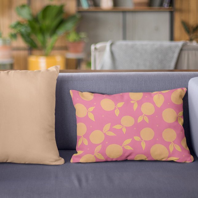 Abstract tangerine pink and yellow pattern accent pillow (Creator Uploaded)