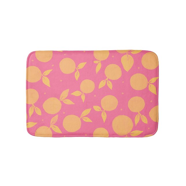 Abstract tangerine pink and yellow pattern bath mat (Front)