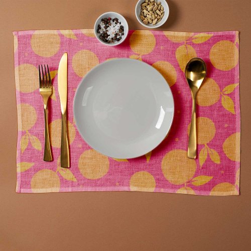 Abstract tangerine pink and yellow pattern cloth placemat