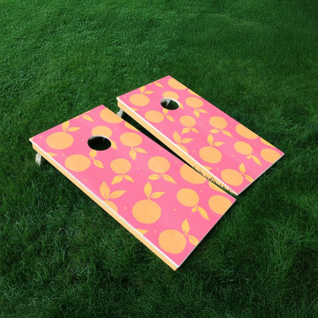 Abstract tangerine pink and yellow pattern cornhole set (Abstract tangerine pink and yellow pattern cornhole set
)