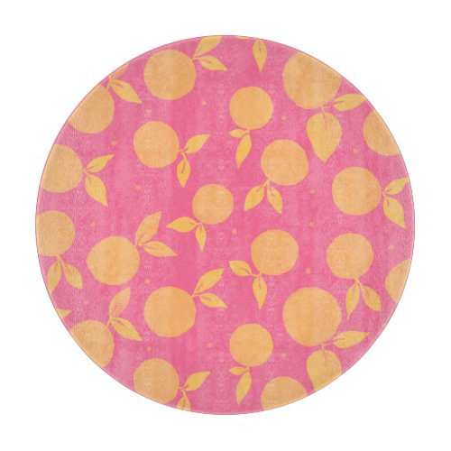 Abstract tangerine pink and yellow pattern cutting board