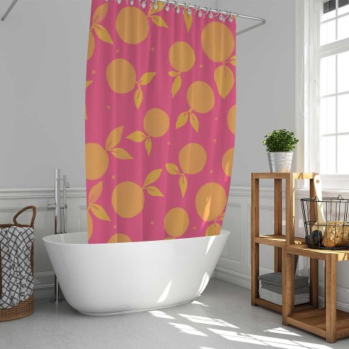 Abstract tangerine pink and yellow pattern shower curtain